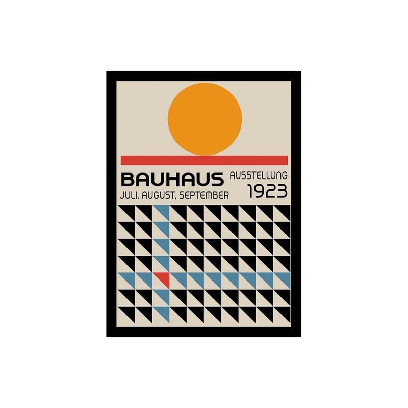 Image of BLINKART Vintage Bauhaus Retro Geometric Aesthetic Poster Gallery | Colorful Wrap Framed For Home Office Studio Living Room Modern Art Studio Decoration Abstract Shapes | (d149) | 13x10 Inch