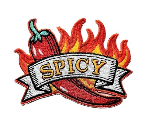 Spicy Red Chili Hot Pepper Patch with Flame Logo T-Shirt Costume DIY Patches Embroidery Badge Patches Gift.