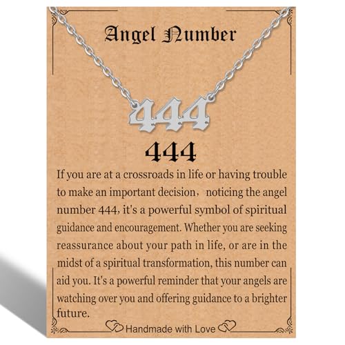 RWQIAN Angel Number Silver 444 Necklace For Women,Dainty Silver Plated