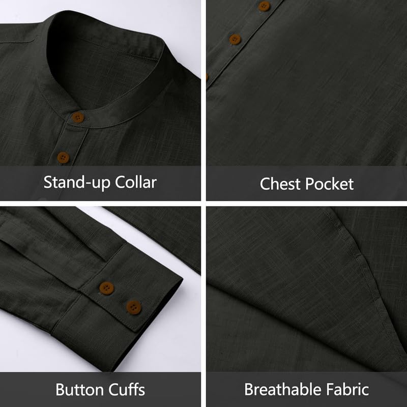Image of Macsivo Cotton Blend Solid Casual Short Kurta for Men Long Sleeve Mandarin Collar Stylish Shirt Kurta for Men