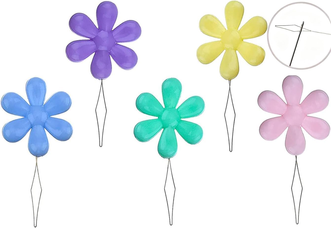 5 Pack Flower Head Plastic Needle Threaders, Multi-Purpose Sewing Tool for Hand Sewing, Cross Stitch, Knitting & Quilting, 5 Random Assorted Colors