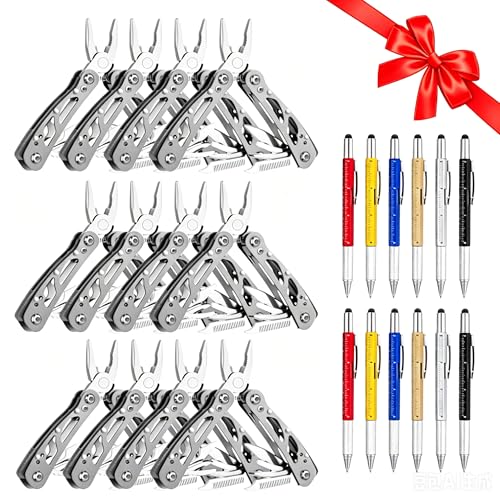 Copkim 24 Pcs Father's Day Multitool Gift Set, 6 in 1 Multi Tool Pen & Stainless Steel Pocket Pliers, Ideal Gifts for Men, Dad and Husband, Outdoor Camping and Daily Use(Grey)