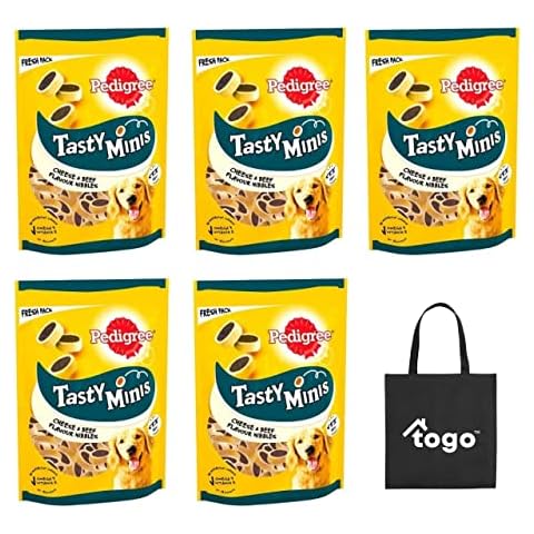TOGO Pets Dog Treats - Tasty Minis Cheesy Nibbles with Cheese and Beef (pack of 5) + Tote Bag: Ideal as dog birthday present Cover