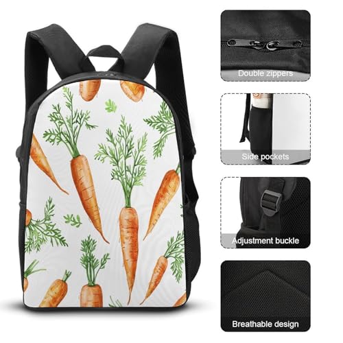 Fresh Carrot Pattern 3pcs Lightweight Travel Backpack Printed Backpack With Lunch Pack Storage Box Case3