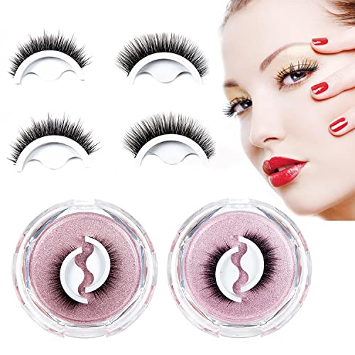2 Pair Self Adhesive Eyelashes, Reusable Self-Adhesive Eyelashes without Glue Easy To Put On Under 3 Sec Natural Fluffy and Makeup Thick 2 Styles False Eyelashes Waterproof Fake Eyelashes Natural Look
