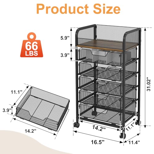 Image of Yociyoga 6-Tier Craft Cart with Wheels-Rolling Storage Cart with Drawers,Rolling Utility Cart with DIY Divider,Art Supply Organizer Cart,Rolling Cart with Drawers,Craft Organizers and Storage,Black