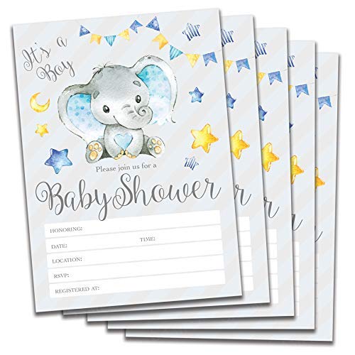 Elephant Baby Shower Invitations - Gray And Blue Boy Party Invites #TOP2