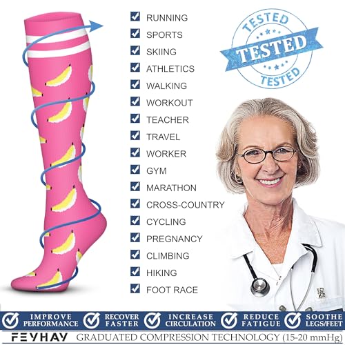 Image of FEYHAY Copper Compression Socks (3 Pairs) 15-20 mmHg Circulation is Best Athletic & Daily for Men & Women, Running, Climbing