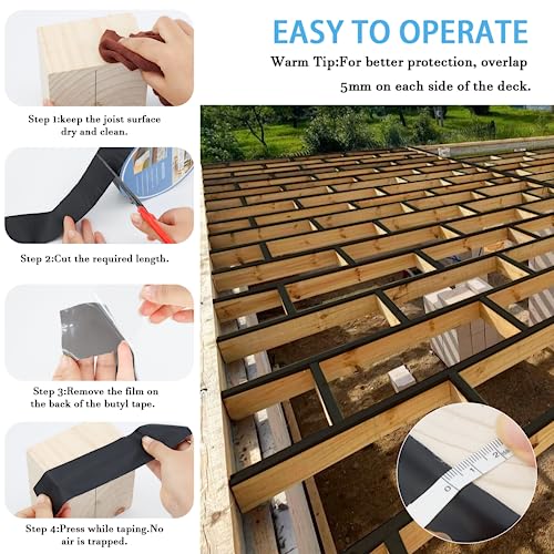 Image of Butyl Joist Tape for Decking 2''x50', 6 Pack Weather-Resistant Deck Joist Tape, Waterproof Seal Antiseptic Butyl Joists Tape,Self-Adhesive Flashing Joists Tape for Wood Decks Beams Roof