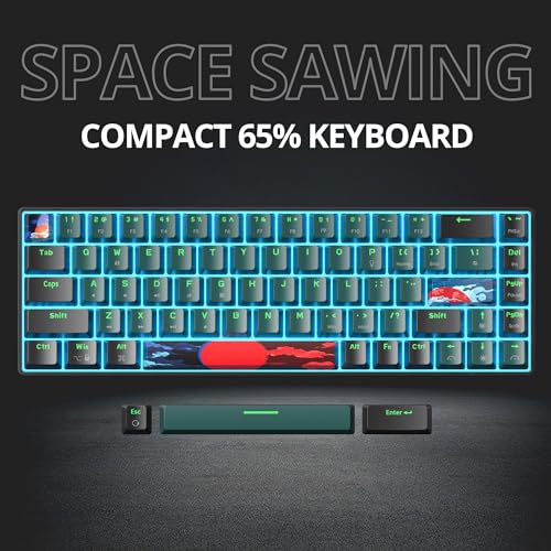 Image of Protable 60% Percent Gaming Keyboard Mechanical, Mini Compact Ice-Blue LED Backlit 68 Keys Wired Office Keyboard with Red Switch for Mac /Win /PS4 /PS5(68Green /red Switch)