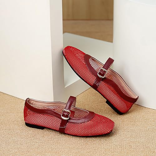 Close Square Toe Mesh Ballet Flats for Women Comfortable Buckle Strap Mary Janes Flats Shoes for Office Dressy Wedding Party3