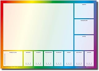 A3 Large Rainbow Coloured Desk Pad and Weekly Planner, 50 Sheets Per Pad, Thicker 90GSM Paper (Single Pack of 1 pad)