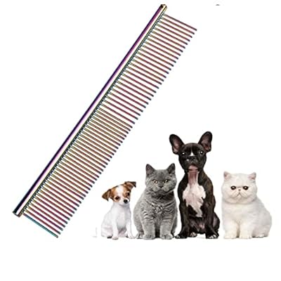 nuoshen Rounded Teeth Dog Comb, 19 x 3.5 cm Stainless Steel Pet Grooming Comb Rust Resistant Greyhound Comb for Large, Medium and Small Dogs Cats Horse
