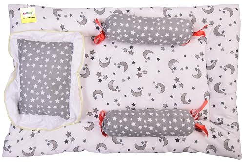 Image of Kwitchy New Born Bedding Combo of Baby Mattress with Net | | Gaddi Set | Comforter (0-6 Months) Grey (4PCS Set)