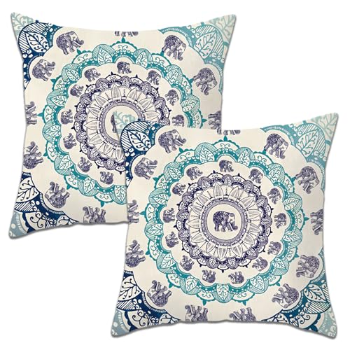 Betadistor cushion covers 45 x 45 cm 2 Pcs Set Boho Style Elephants and Floral Printed Pillowcases Standard Size Sleeping 18 x 18 In Rectangle Throw Pillow for Bedroom Décor Sofa