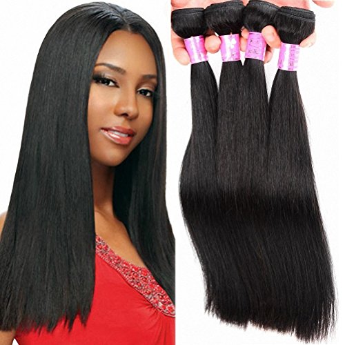 Refeeny Brazilian Virgin Remy Human Hair Straight 4 Bundles Weave Unprocessed Natural Black Color 8 10 12 14 Inch