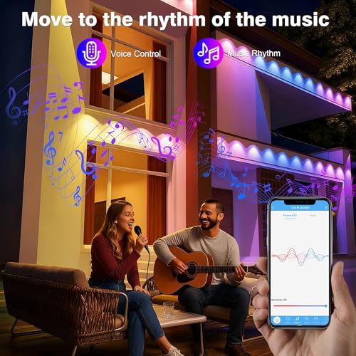 Image of 247FT WiFi Compatible Outdoor Lights, Permanent RGB 90LEDs IP67 Waterproof, App and Remote Control Color Changing Eave Lights for Holiday, Christmas, Party, Garden Decor