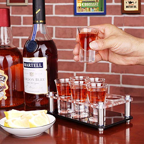 D&Z Shot Glass Server Holder with 6Pack Shot Glasses, Acrylic Shot