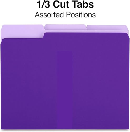 Miniatura 3 de Staples Carpetas de archivos, tamaño carta, pestañas de corte de 13, papel duradero de 10.5 puntos, morado, paquete de 100 Organiza documentos para