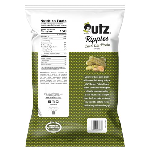 Utz Dill Pickle Rippled Potato Chips, 7.75 oz