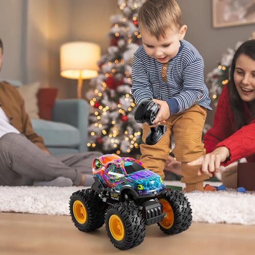 SUGFUT Remote Control Monster Truck Toys with Led Light Monster Truck Remote Control Car Rechargeable RC Monster Truck All Terrain for RC Truck Monster Trucks for Boys, Monster Truck Toys for Kids