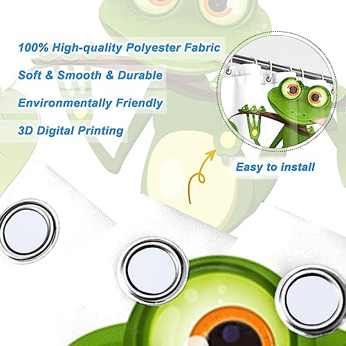 SDOTPMT 122x183cm Süß Karikatur Frosch Duschvorhang Wenig Frosch an Baum Zweig Grün Laub Badevorhang Sommer Tier Weiß Badewannenvorhang für Kinder Badezimmer Polyester Wasserdicht mit Haken