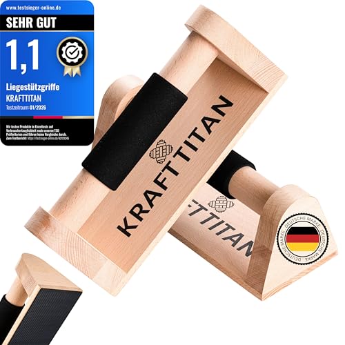 KRAFTTITAN Liegestützgriffe aus Holz [Extrem rutschfest und komfortabel] | Perfekte Fitnessgeräte für Zuhause | Calisthenics Equipment | Parallettes | Push up Bars fürs Home Gym | Handstand Griffe