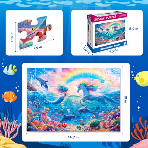 Yokachi PAPER PUZZLES 100 Piece Puzzles For Kids Ages 6-8 8-10 Mermaid Unicorn Puzzle For Girls 4-6 Years Old 100 Piece Jigsaw Puzzle For Adults Toddler Children Learning Educational Puzzles Toys Gifts thumb #5