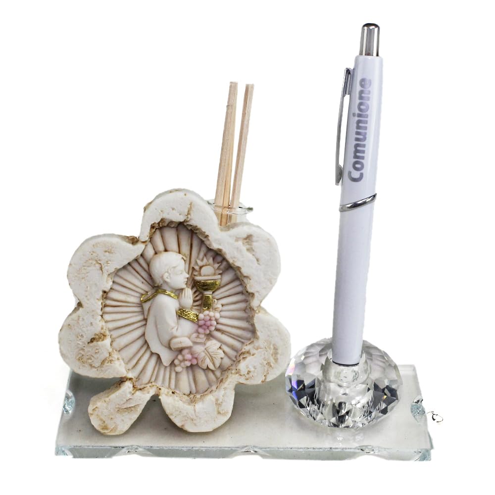 DLM35049 (Kit 6 Pezzi) Profumatore PortaPenne in Cristallo Bimbo Calice Comunione Scrivania Penna Diffusore Profumo bomboniera