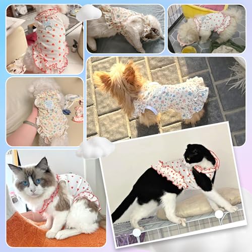 2 Pack Dog Cat Dresses for Small Dogs Girl Cute Heart & Floral Print Ruffle Sleeve Hem Breathable Stretchy Pet Puppy Cat Summer Clothes Outfits for Chihuahua Yorkie Teacup Extra Small Tiny Dogs - Image 6