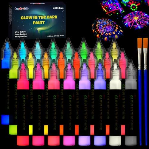 FansArriche Glow in the Dark Paint, 24 Colors x 20 ml Fabric Paint