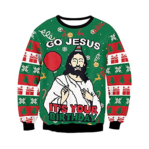 Unisex Ugly Christmas Sweatshirts 3D Printed Funny Graphic Long Sleeve T-Shirt Crewneck Sweatshirts Jesus Greenl 1 Unisex Ugly Christmas Sweatshirts 3D Printed Funny Graphic Long Sleeve T-Shirt Crewneck Sweatshirts Jesus Greenl
