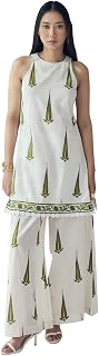 FIORRA Women's Off-White Printed Cotton Sleeveless Kurta Set Price In India