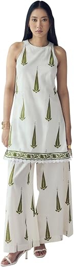 FIORRA Women's Off-White Printed Cotton Sleeveless Kurta Set