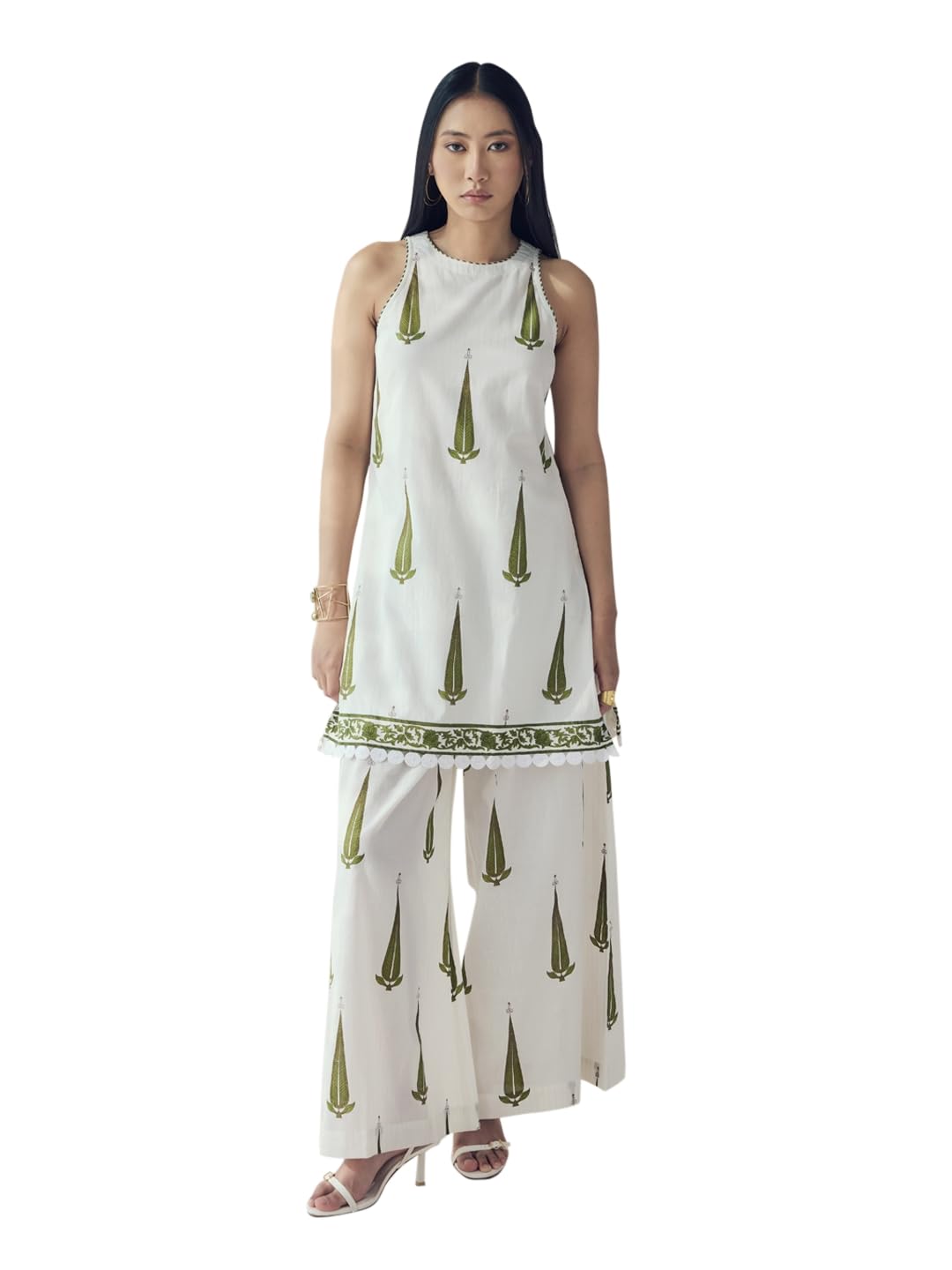 Women's Off-White Printed Cotton Sleeveless Kurta Set-image-33