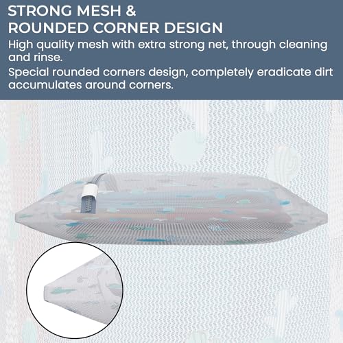 Image of Kuber Industries Set of 9 Polyester Mesh Laundry Bag with Zip | Reusable Washing Bags for Washing Machine | Ideal for Delicate Fabrics, Lingerie & Shoes Protection | YZ-8-1 | Cactus Print - White