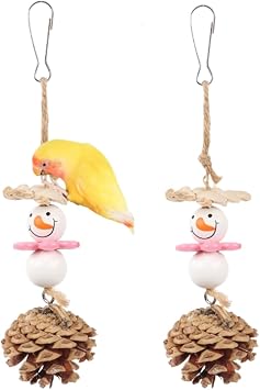 Pet Bird Chew Toy, Cute Snowman Pinecone Corn Husk Cage Hanging Toy Gnawing Toys for Parrot Parakeet Conure Cockatiel Budgie Lovebird 2-Pack