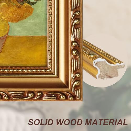 Image of FJXMFRAME 12x18 Frame Gold 18x12 Picture Frame Vintage Wood | Shatter-resistant Plexiglass, Wall Hanging