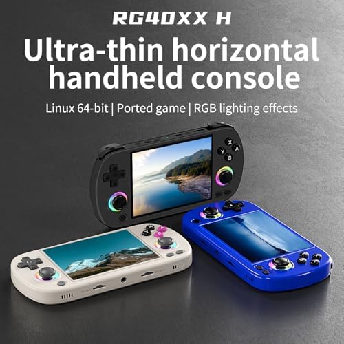 RG40XX H schwarze Handheld-Spielekonsole mit RGB-Joystick-Beleuchtung, 4" IPS-Bildschirm, 64G Speicherkarte, 5571 Spiele