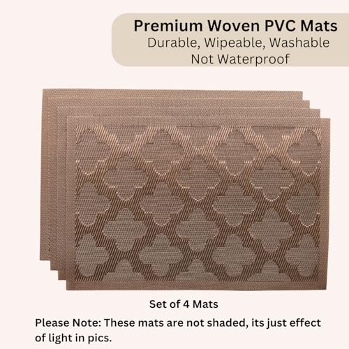 Image of Livmodern Premium PVC Dining Table Mats for 4 Seater| Woven PVC Placemats | Heat Resistant & Anti Skid Table Mats| Wipeable & Washable Set of 4 - Bronze Clover