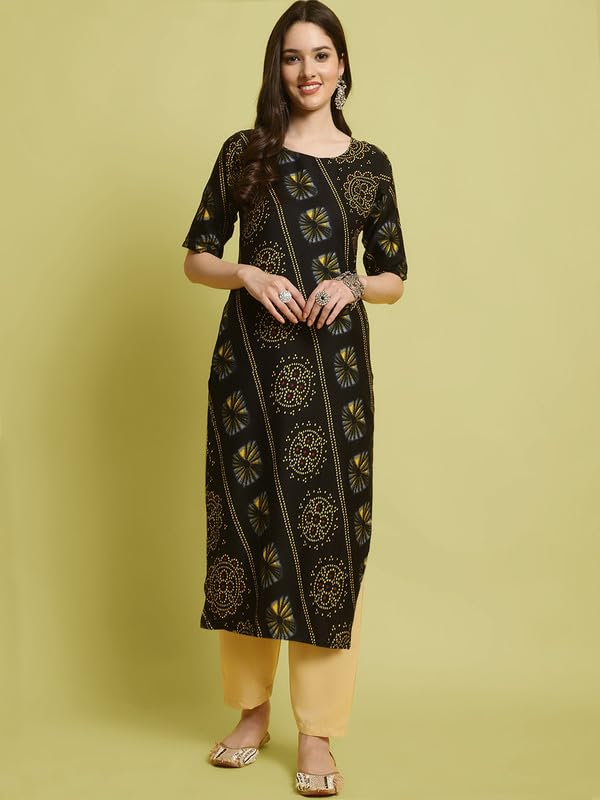 Image of Pinkmint Elegant Printed Crepe Kurta and Pant Set for Women's ll Fashionable Kurti Combo Set ll Stright Round Neck Kurti (Pack of 2)