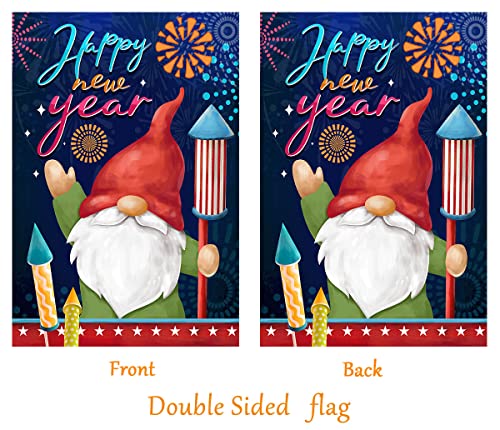 New Years Flag,Happy New Year Garden Flag With Two Grommets 28X40 Inch Double Sided Printing 2 Layer Burlap Season Fireworks Flags For New Year Decoration #TOP1