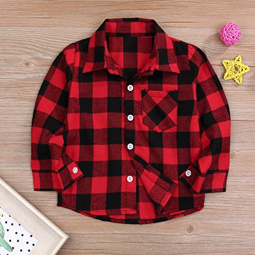 Kids Little Boys Girls Baby Long Sleeve Button Down Red Plaid Flannel Shirt Plaid Girl Boy Nb-6T(18-24 Months, Red) #TOP2