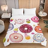 Treer Edredon Verano,Colcha Acolchado Ultrasónico,Ligero Edredones 3D Donas Estampado, Lavable Cubrecama con Relleno de Algodón para Primavera y Verano (pastelitos,100x150cm)
