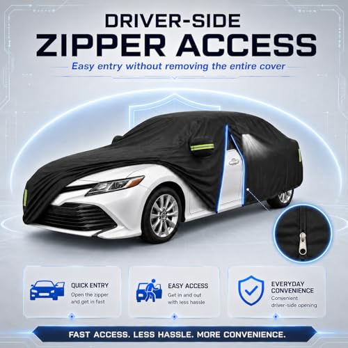 Image of Car Cover All Weather Custom Fit for Toyota Corolla Waterproof 10 Layers 210T Full Cover Universal Heavy Duty Sun UV Rain Hail Protection with Driver Door Zipper Breathable Vents.
