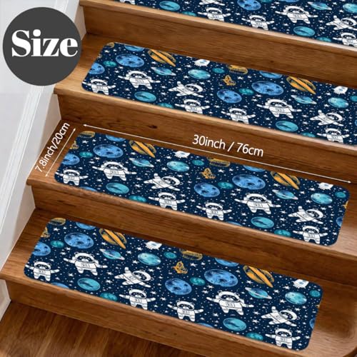 Alfombras para escaleras interiores antideslizantes diseño planetas 30" 3