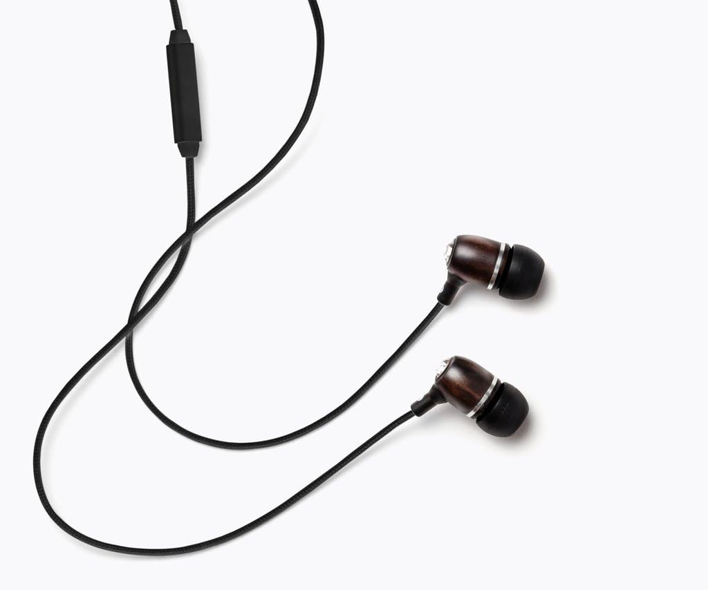 Symphonized Bling Premium Genuine Wood in-Ear Noise-isolating Headphones with Mic and Nylon Cable (Black)