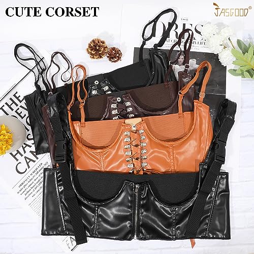 JASGOOD Espartilho sob o busto para mulheres steampunk bustiê de couro sintético com cadarço Waspie