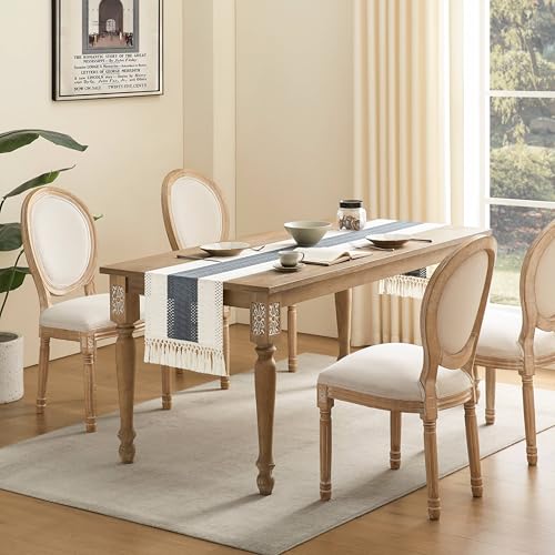Image of ZeeMart Macrame Style Bicolor Stitching Table Runner, 14 x 60 Inch Charcoal /Ivory, Boho Dark Grey Table Runners 60 Inches Long, Farmhouse Woven Home Decor