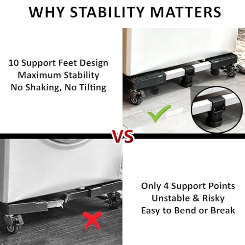Washing Machine Stand with Wheels, Adjustable Washer Dryer Base 16"–26", Heavy Duty Appliance Stand with 10 Support Feet & 4 Locking Casters for Laundry Room, Portable Washer, Refrigerator by Cbtidaok - Image 3